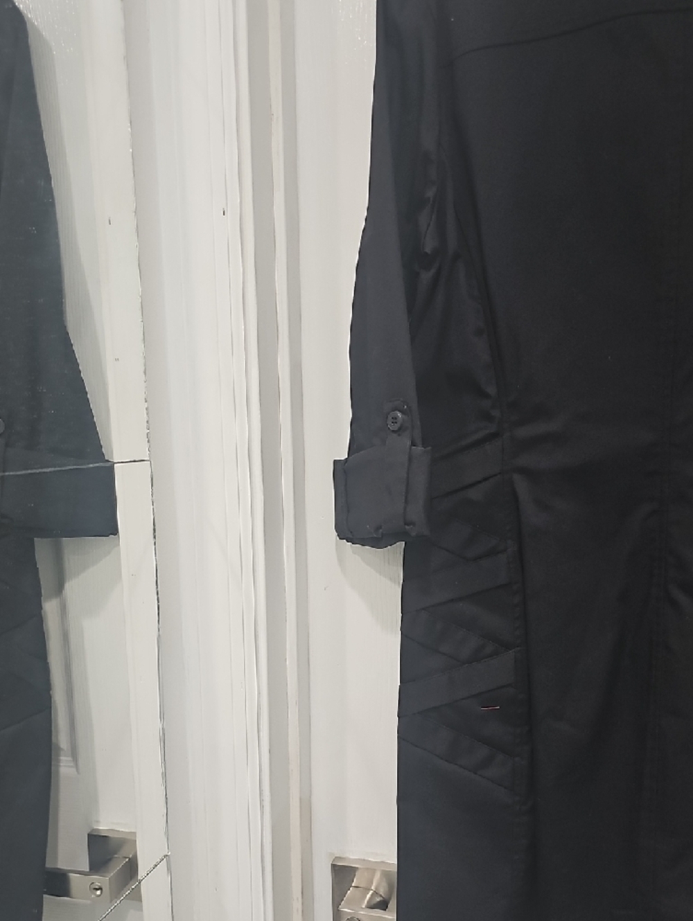 Nicole Miller Black Button-Front Shirt Dress with Rolled Sleeves - Picture 5 of 5